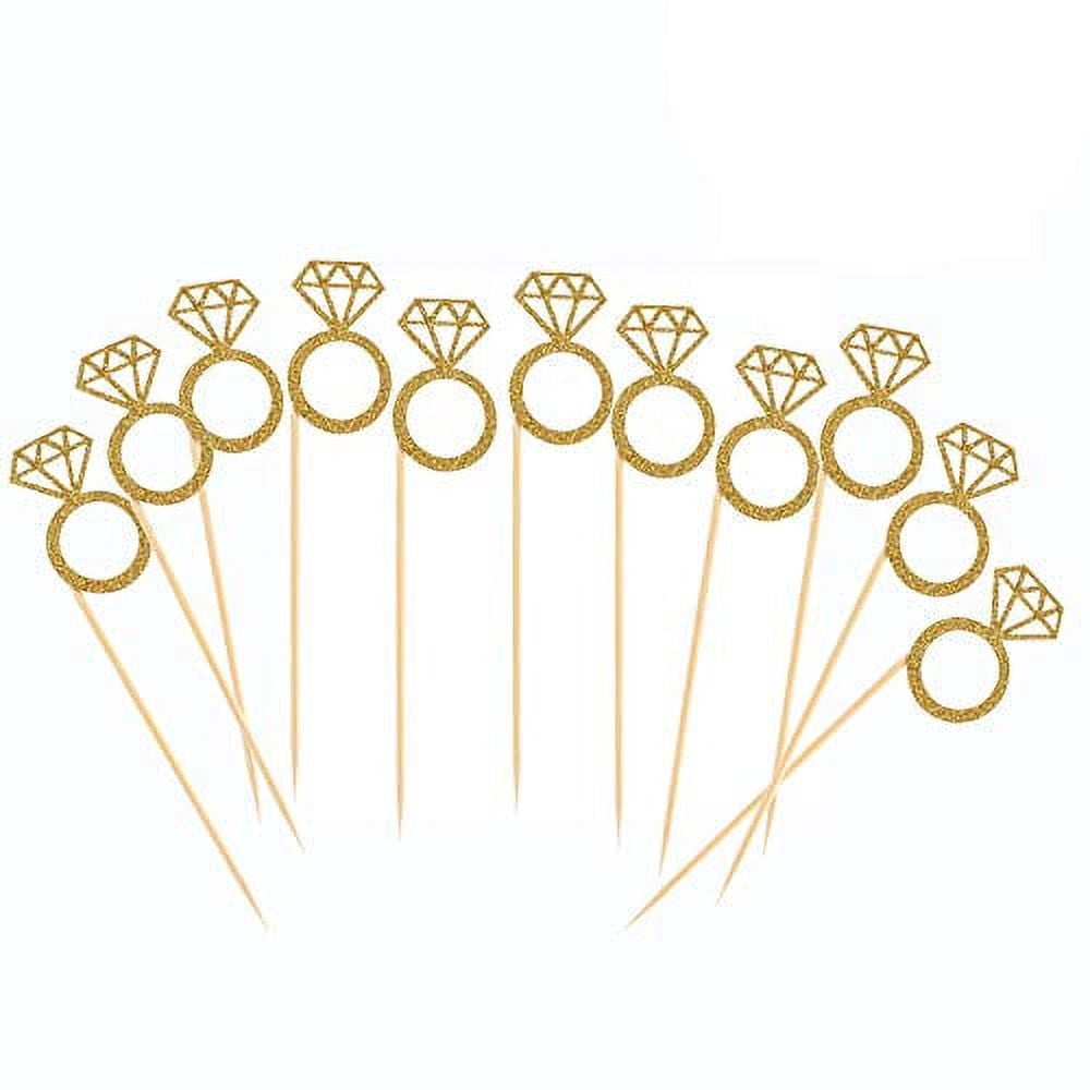 Birthday Topper Rings 50 Pack Cupcake Toppers Gold Glitter Mini Diamond Ring Cakes Toppers ...