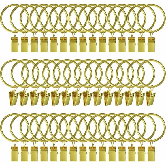 50 Pack Curtain Rings with Clips, Heavy Duty Curtain Clip Rings Hooks, Bow Hanger Clips for Hanging Drapery Drapes Bows, Gold
