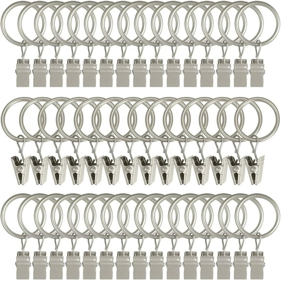 50 Pack Curtain Rings with Clips, Heavy Duty Curtain Clip Rings Hooks, Bow Hanger Clips for Hanging Drapery Drapes Bows, Silver