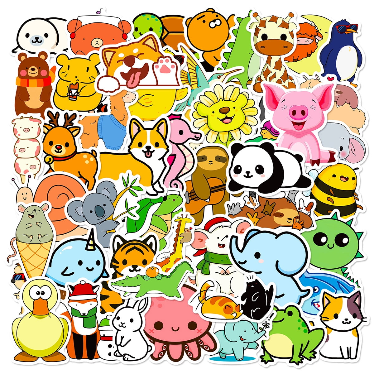 50-Pack Cute Cartoon Animal Stickers - DIY Graffiti Stickers for Kids ...