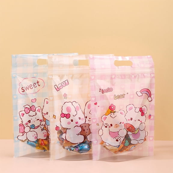 50 Pack Cute Cartoon Resealable Snack Bags, Plastic Zip Lock Bags with Handle for Cookies, Candy & Treats Storage