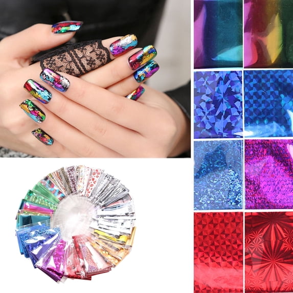 50 Pack DIY Nail Stickers Transfer Foil Decals for Salon Home Beginner Tip Decoration Set Easy Application Long Lasting Design