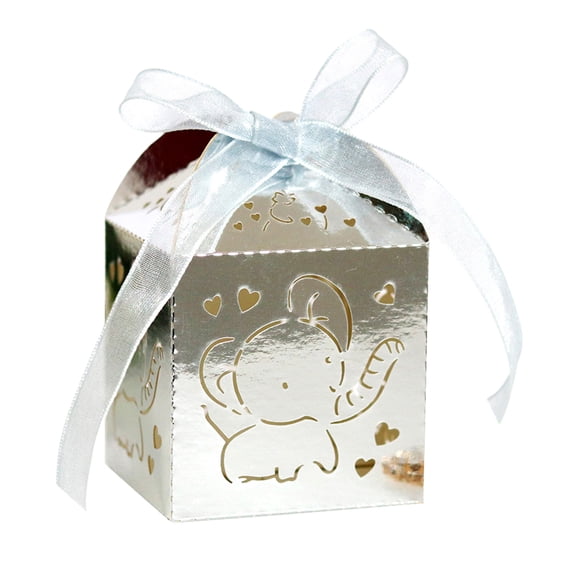 50-Pack Deep Silver Candy Gift Boxes with Ribbons, Elegant Wedding Favor Boxes for Bridal Showers, Birthday Parties, Chocolate & Candy Packaging