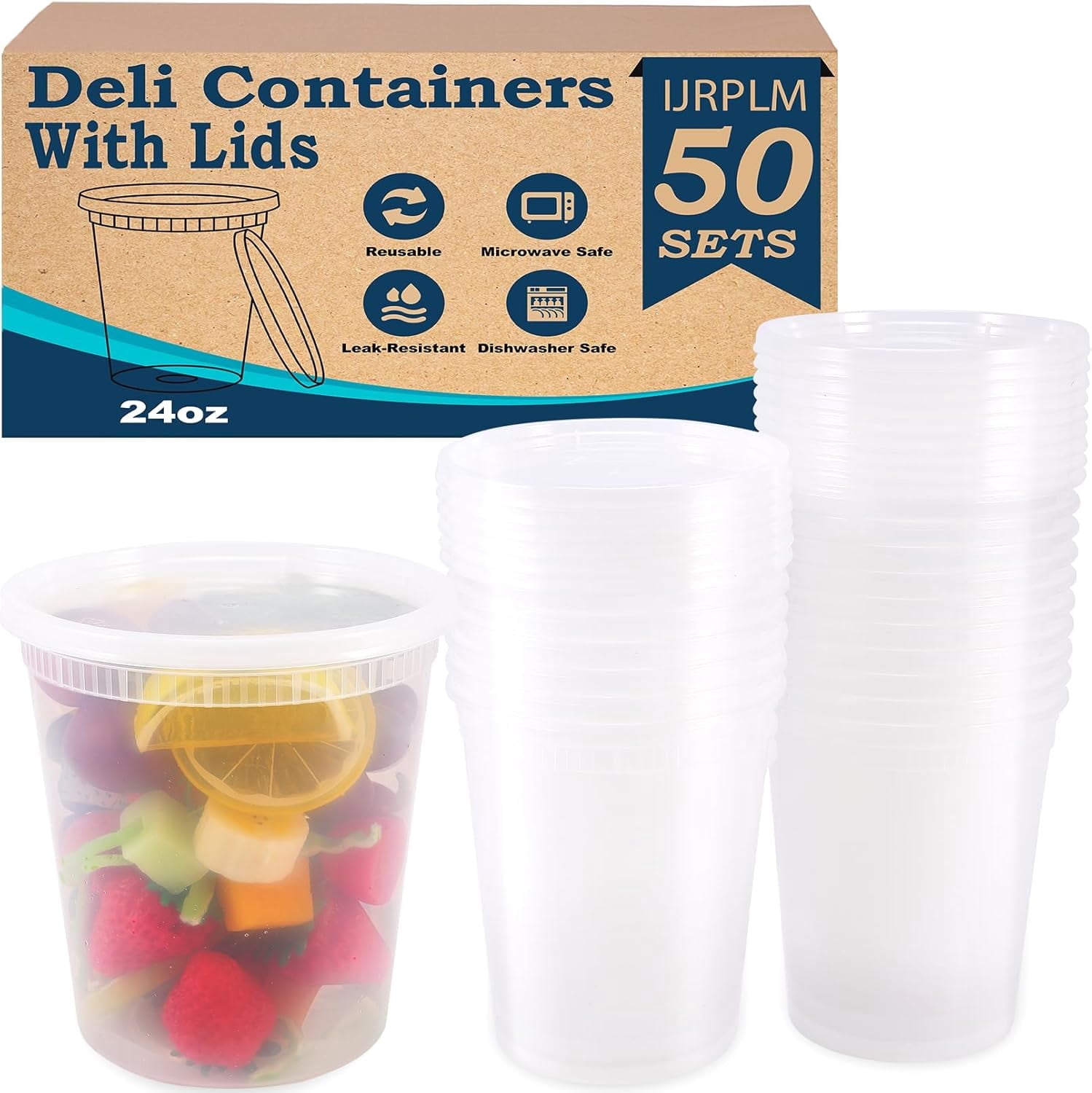 50 Pack Deli Containers with Lids,24oz Plastic Deli Food Storage Containers, Leakproof Clear Takeout Container With Airtight Lids, BPA-Free, Microwave Dishwasher Freezer Safe,Heavy-Duty Quality
