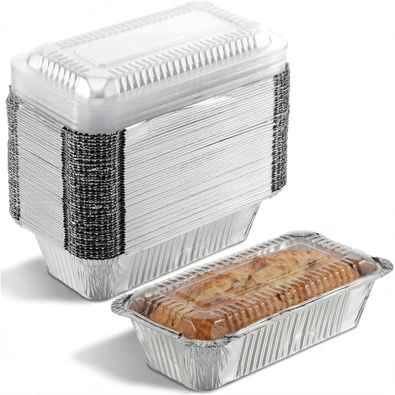 50 Pack Disposable Bread Pans with Lids for Baking, 1.5lb Aluminum Foil Loaf Pans Bakeware Set Food Storage Containers Pastry Boxes for Cakes, Bread, Meatloaf, Baking Storing Takeout