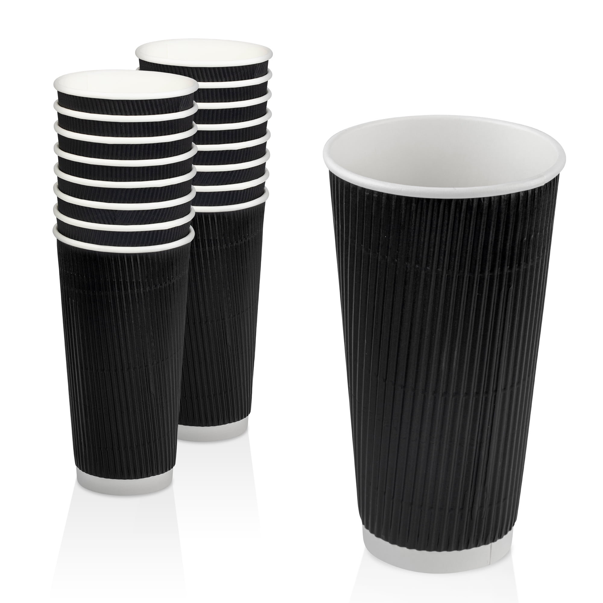[50 Pack] Disposable Hot Cups - 20oz Black Double Wall Insulated Ripple ...