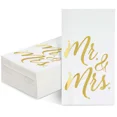 thumbnail image 1 of 50 Pack Disposable Mr And Mrs Napkins For Wedding Dinner, Gold Foil, 4X8 In, 1 of 6