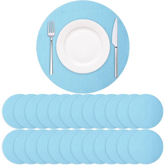50 Pack Disposable Placemats, Sky Blue Round 13 Inch Table Mates, Charger Doilies Table Placemates for Wedding Birthday Party Dining Table Holiday Home Decoration