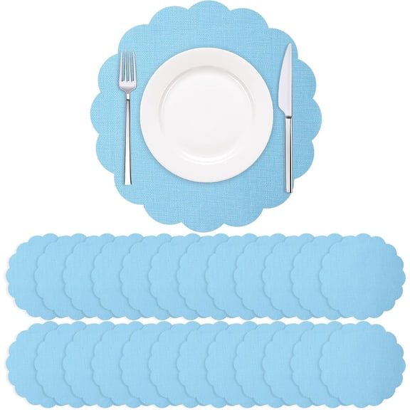 50 Pack Disposable Placemats, Sky Blue Scalloped 13 Inch Table Mates, Charger Doilies Table Placemates for Wedding Birthday Party Dining Table Holiday Home Decoration
