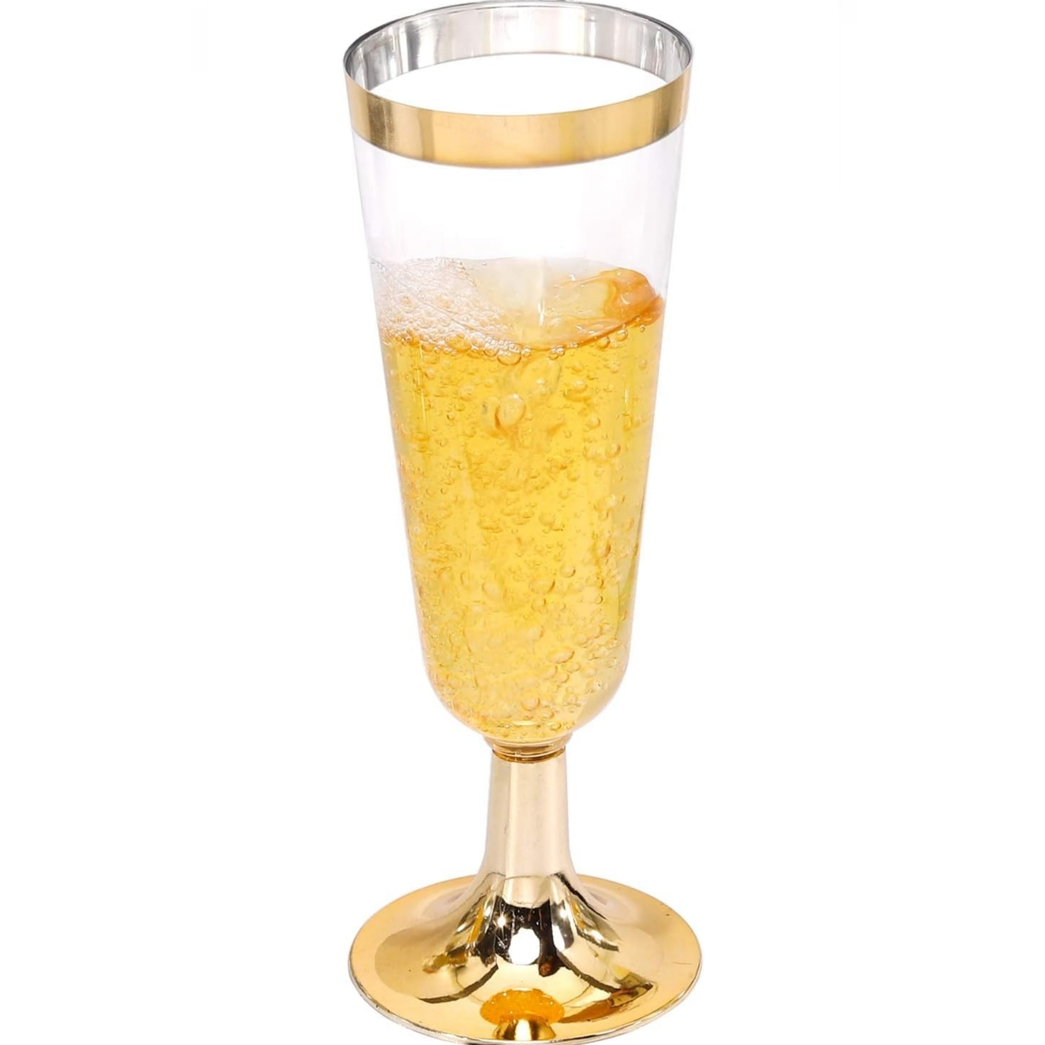 50 Pack Disposable Plastic Champagne Flutes, 5Oz Toasting glasses for decoration, Wedding, Parties, and Reusable(Gold)