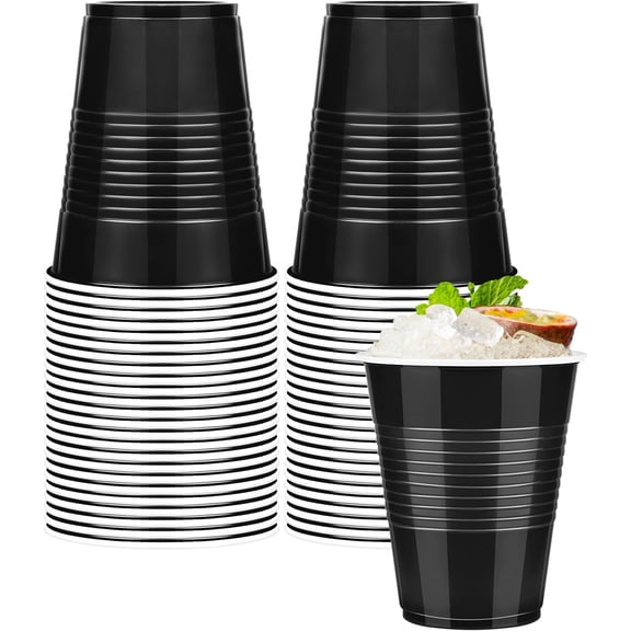 50 Pack Disposable Plastic Cups 12 Ounce Black Plastic Cups Black Drinking Cups Bulk Disposable Cup for Wedding Birthday Party