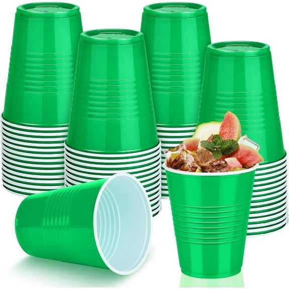 50 Pack Disposable Plastic Cups 12 Ounce Green Solo Cups Drinking Party Cups Bulk Party Cups for Christmas Halloween Wedding Birthday Parties, Picnics Events