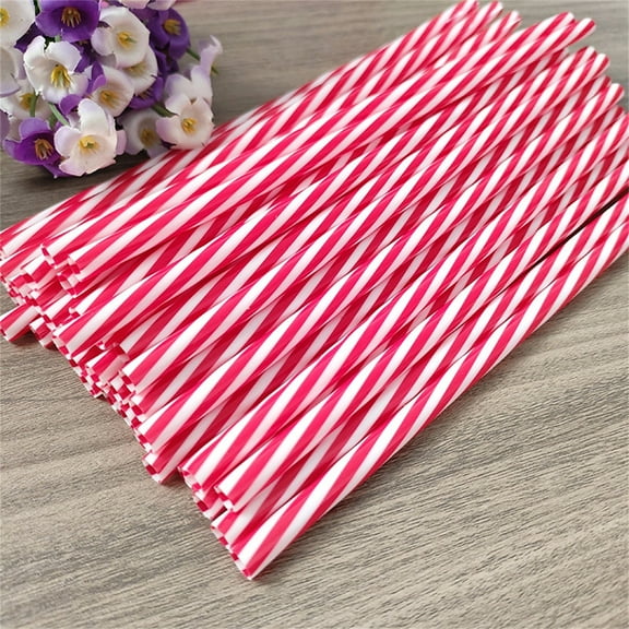 50 Pack Disposable Plastic Drinking Straws – Spiral Pattern, 23cm Straight Hard Straws for Cold/Hot Beverages, Juice, Soda, Milkshake