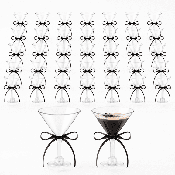 50 Pack Disposable Plastic Martini Glasses, 7 Oz Clear Stemmed Cocktail Cups, FoodGrade Plastic Party Glassware for Cocktails, Champagne, Desserts, Appetizers & Wedding Parties