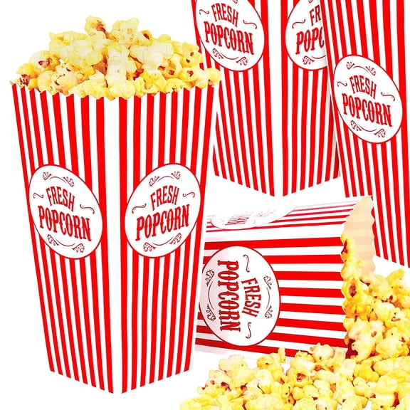 50 Pack Disposable Red and White Striped Popcorn Boxes 46 Oz