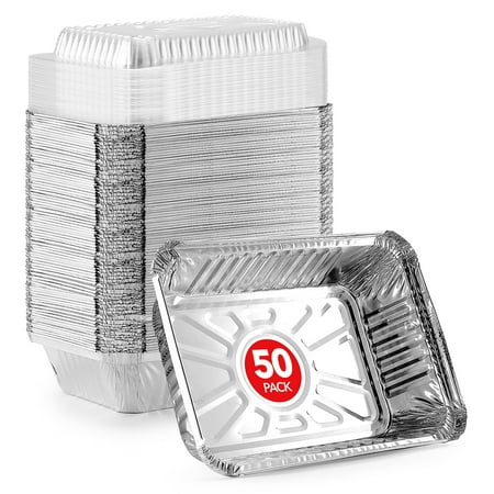 Stock Your Home 2 lb Small Aluminum Pans with Lids (50 Pack), Foil Pans with Clear Plastic Lids, Disposable Cookware & Takeout Trays for Restaurants & Catering
