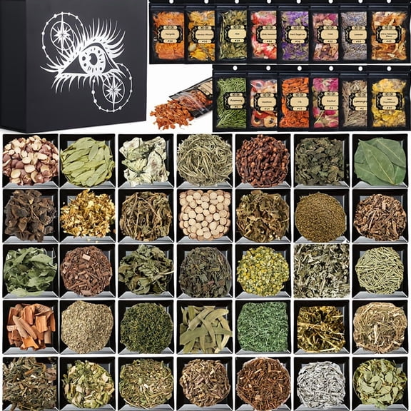 50-Pack Dried Herbs & Flowers Kit for Witchcraft, Wicca, Pagan Rituals, Spells, Altar, Candle & Soap Making, Gift Set