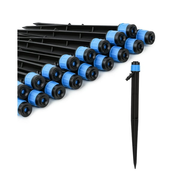 50 Pack Drip Irrigation Emitters Adjustable Dripper 360 Degree Full Circle Pattern Water Flow Bubbler with Stake for 1/4 inch Hose Garden Greenhouse