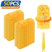 50 Pack Heavy Duty Duster Refills with 1 Handles, 360  Electrostatic Microfiber Traps Dust Kit, Multi-Surface Disposable for Ceiling Fans, Blinds, Baseboards, Vents&Furniture