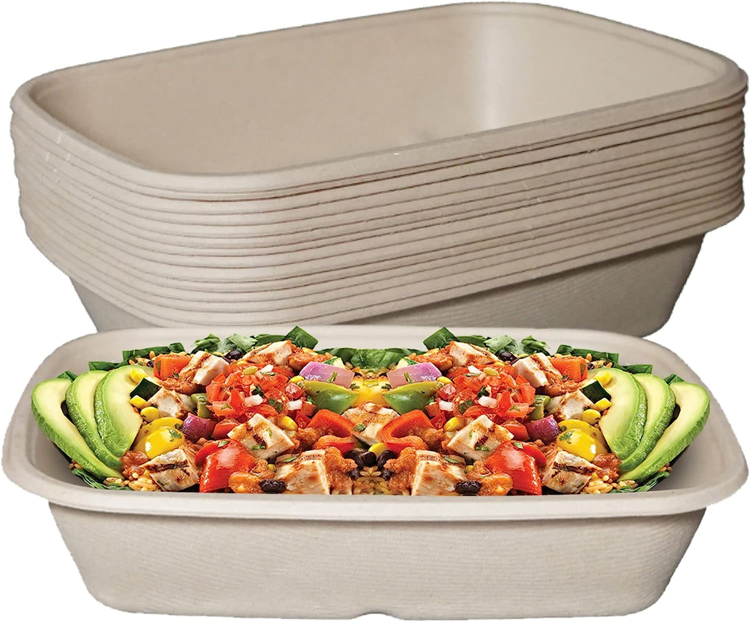 (50 Pack) EcoQuality 29oz Disposable Bowls - Rectangular Compostable ...