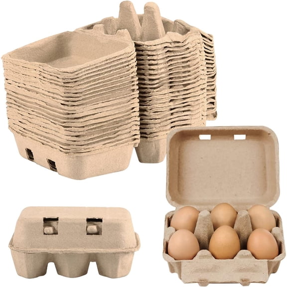 50 Pack Egg Cartons - 6 Count, Paper Pulp Egg Tray Holder, Biodegradable for Family, Farm, Market