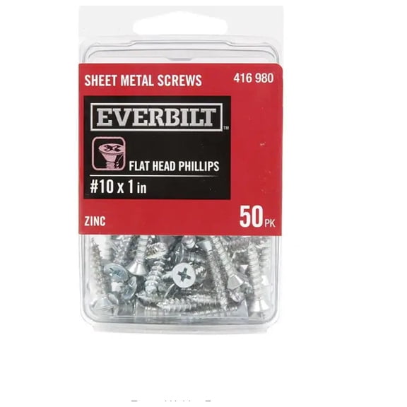 50-Pack Everbilt #10 x 1 inch Flat Head Zinc Plated Sheet Metal Screws 802232