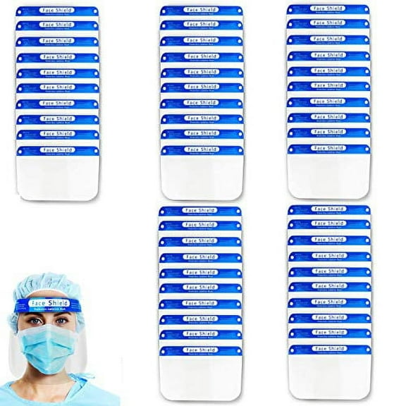 50 Pack Face Shield Direct Splash Protection Plastic Adjustable Transparent Anti-Spitting Protective Mask Visor Shield, Clear Face Shield for man and women