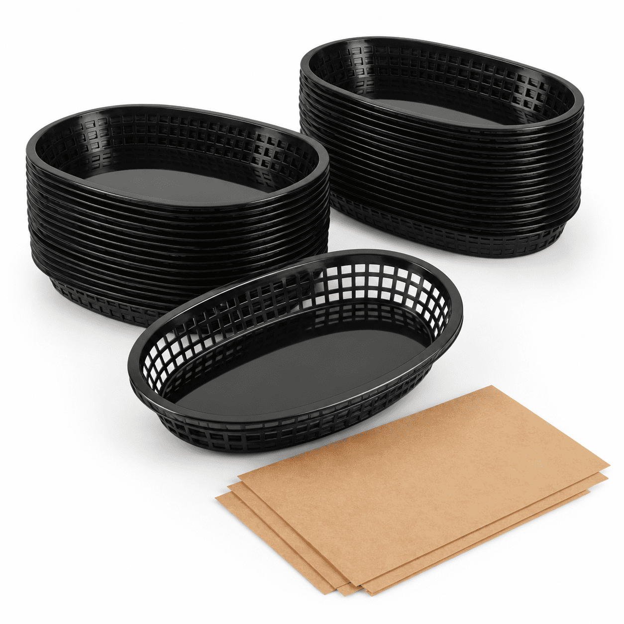50 Pack Fast Food Baskets 10.6 X 6.7 Inch Black Plastic Service Tray ...