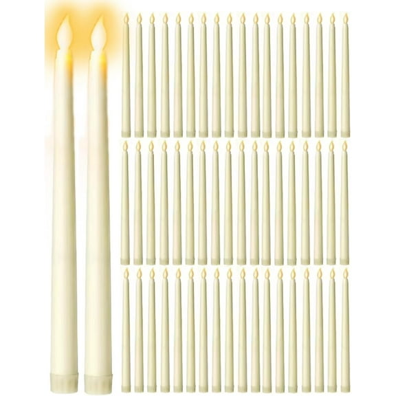 50 Pack Flameless Taper Candles, 11 Inch Battery Operated LED Taper Candles Flickering Electric Led Candlesticks for Wedding Party Church Christmas Centerpiece, No Batteries, Ivory
