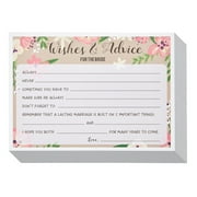 50 Pack Floral Wedding Advice Cards for Bride, Bridal Shower Games 5x7 In