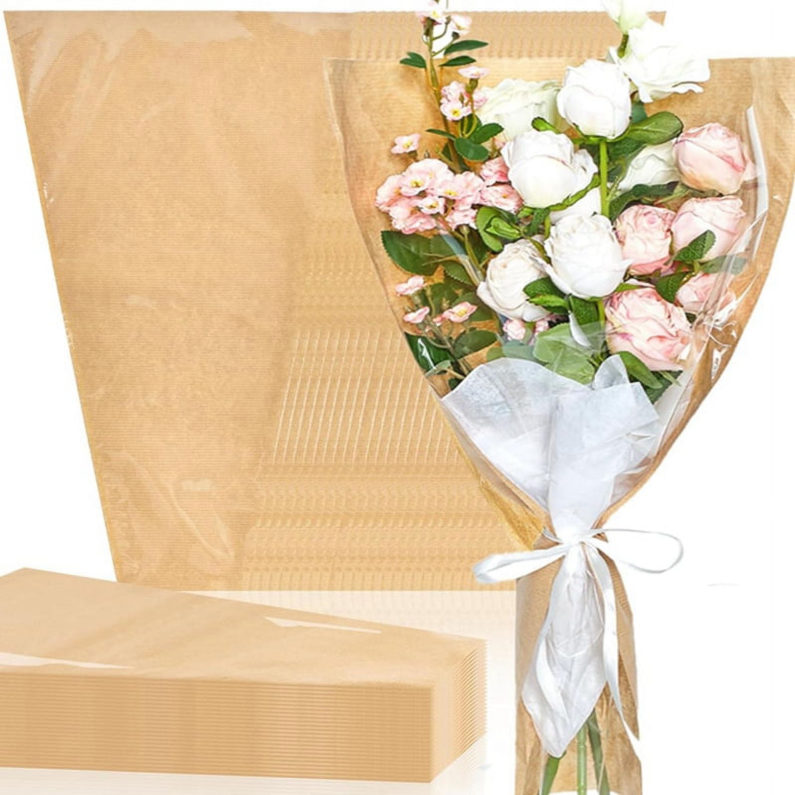 LONG XIN SERIES Kraft Paper Flower Gift Bags - 60 Pack, Small Size, Cone Shaped With Handles, For Bouquets & Party Decor