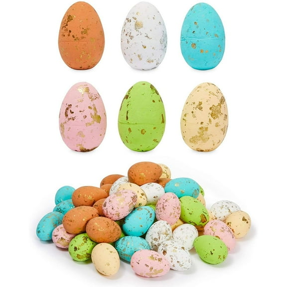 50 Pack Foam Plastic Easter Eggs for Party Supply and Decoration, 6 Designs, 3 x 1.75 in.