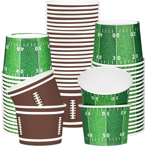50-Pack Football Snack Cups for Parties - 3.6 Inch Disposable Paper Cups with Field & Ball Design, Ideal for Tailgate & Birthday Decor