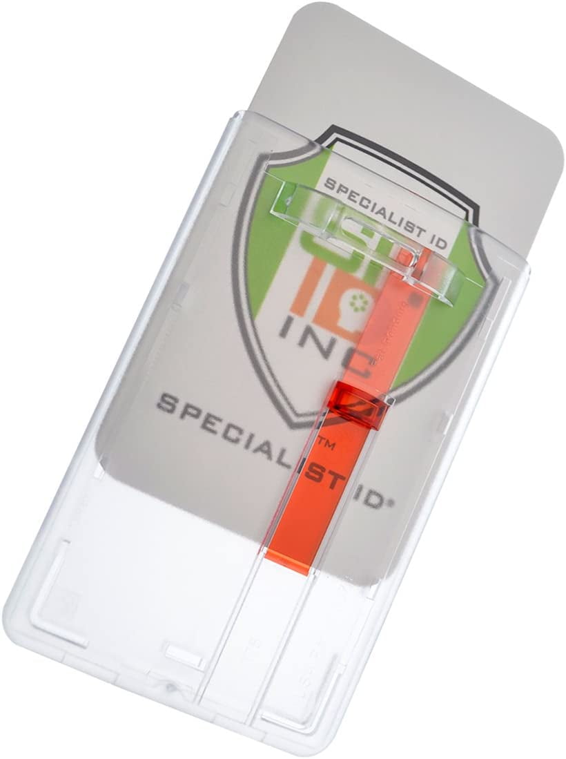 50 Pack - Frosted Vertical Rigid Badge Holder I.D. Card Dispenser with Easy Access Red Extractor Slide by Specialist ID