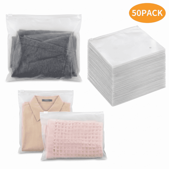 50 Pack Frosted Zipper Clothing Bags, 3 Mil 9.8×7.8 Inch Plastic Packaging Bags with Vent Holes.