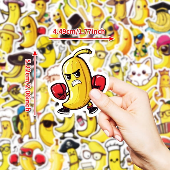 50 Pack Funny Cartoon Banana Stickers with Different Expressions, Creative Waterproof Vinyl Decals for Laptop Notebook Journal Scrapbook Water Bottle Phone Case
