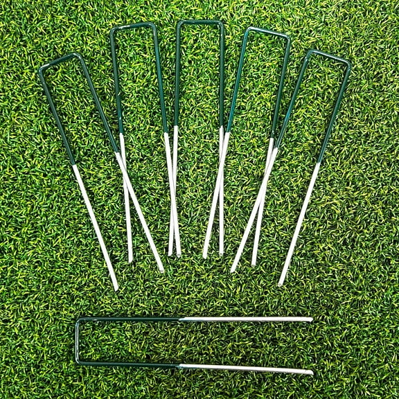 50-Pack GREEN TOP, 6 Inch Garden Stakes, Landscape Staples, U-Type Turf Stake for Artificial Grass, Rust Proof Sod Pin for Securing Fences Weed Barrier Fabric Outdoor Wires Tents & Tarps