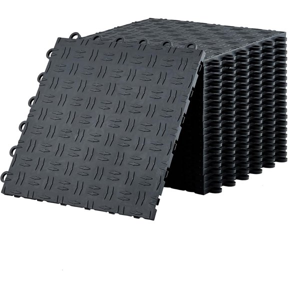 50 Pack Garage Floor Tiles 12 x 12 Inch, 0.53 Inch Thick Interlocking PVC Flooring with Non Slip Double Sided Texture, Heavy Duty Garage Tiles for Workshop, Basement and Repair Shop