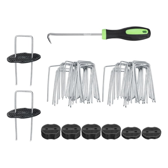 50 Pack Garden Stakes, 4" 11 Gauge U-Type Turf Stake with Gasket&Hook, Silver