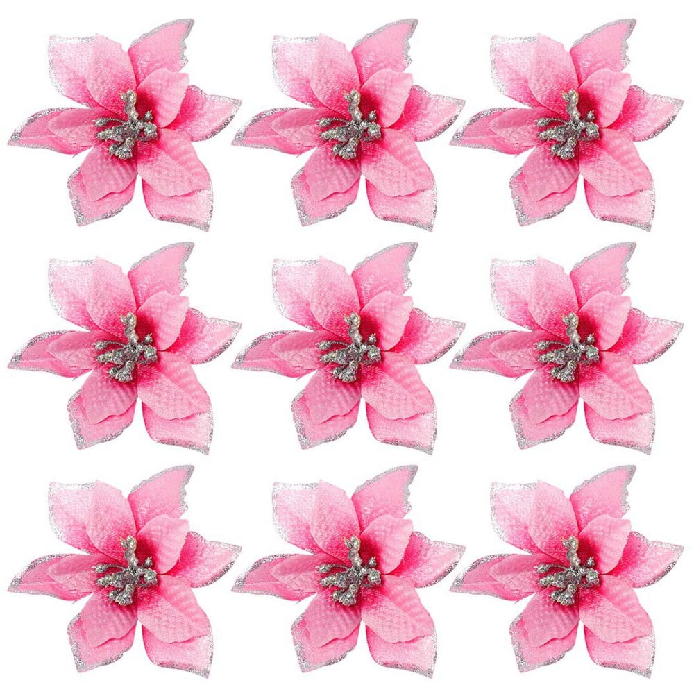 50 Pack Glitter Poinsettia Christmas Tree Ornaments 5Inch Artificial