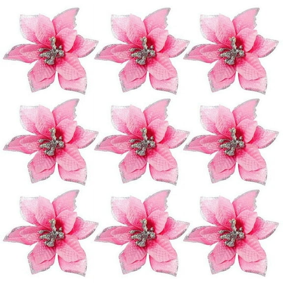5 in Artificial Cloth Pink Poinsettia Christmas Bouquet, 50 Piece