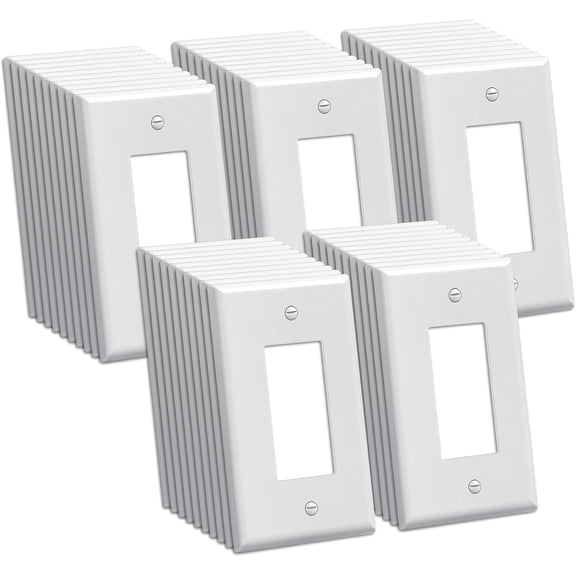 50 Pack Glossy White 1-Gang Decorative Wall Plates, Mid-Size 5.04" H x 3.27" W Unbreakable Thermoplastic Faceplate Cover for Decorator Receptacle Outlet Switch, ETL Listed