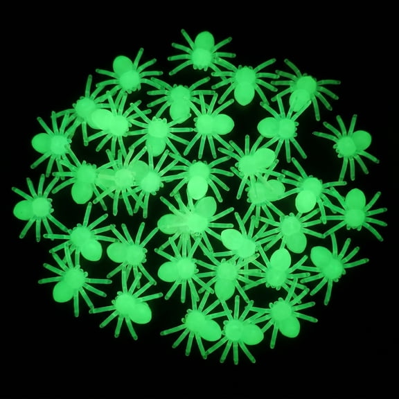 50-Pack Glow-in-the-Dark Spider Figurines, 0.85-Inch Mini Plastic Prank Decor