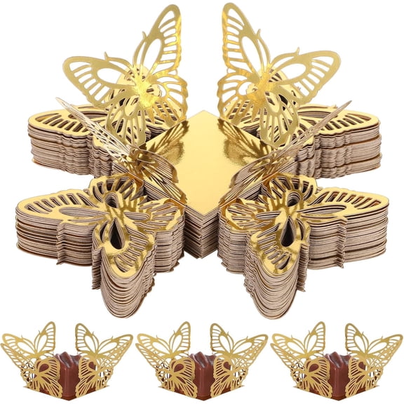 50-Pack Gold Butterfly Cupcake Liners, Square Truffle Wrappers for Desserts