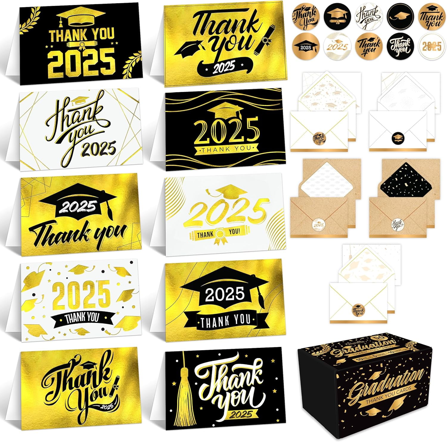 50 Pack Gold-Foiled 6x4in Graduation Thank You Cards with Envelopes and ...