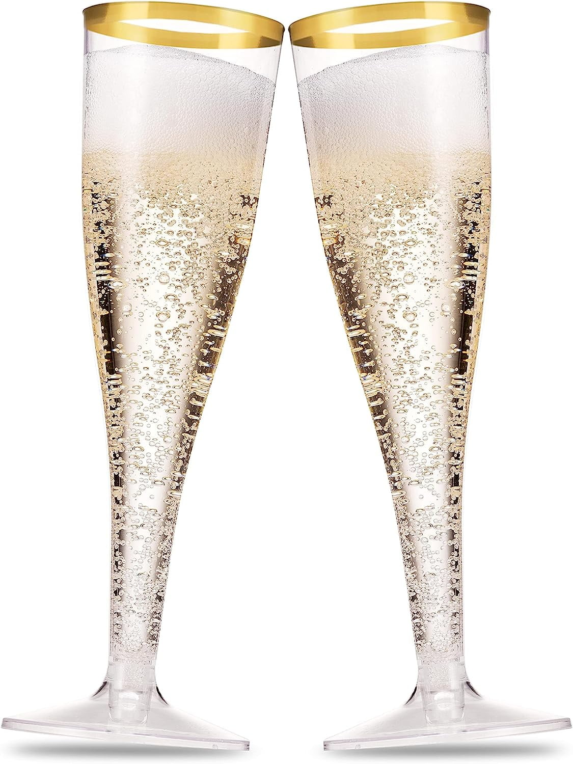 50 Pack Gold Rimmed Plastic Champagne Flutes 5 Oz Clear Plastic Toasting Glasses Fancy Disposable Wedding Party Cocktail Cups with Gold Rim