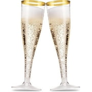 50 Pack Gold Rimmed Plastic Champagne Flutes 5 Oz Clear Plastic Toasting Glasses Fancy Disposable Wedding Party Cocktail Cups with Gold Rim