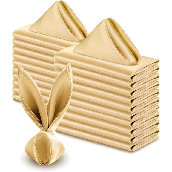 50 Pack Gold Satin Napkins 17x17 Inch for Wedding, Elegant Dinner, Square Table Decor, Restaurant, Banquet, Graduation Party