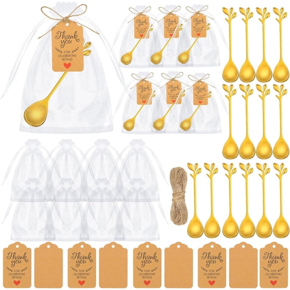 50 Pack Gold Tea Spoons Bulk for Party Favors Mini Leaf Shaped