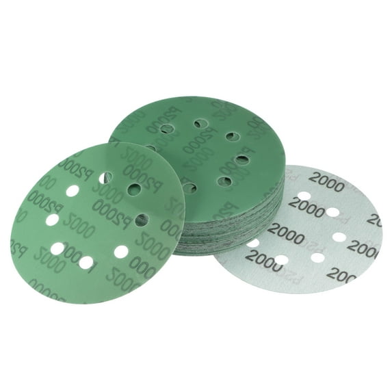 50 Pack Green Film Sanding Disc 2000 Grits 5-Inch 8-Hole Aluminum Oxide Abrasive Hook and Loop Backed Sandpapers
